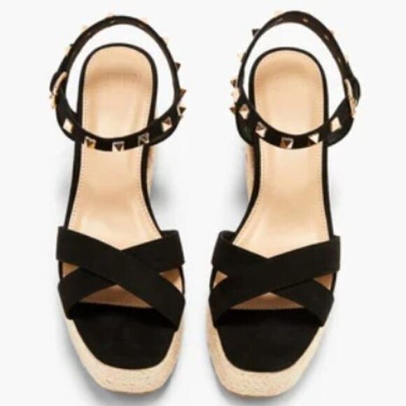 Sexy Black Studded Platform Wedge High Heel Sandals - Picture 4 of 8